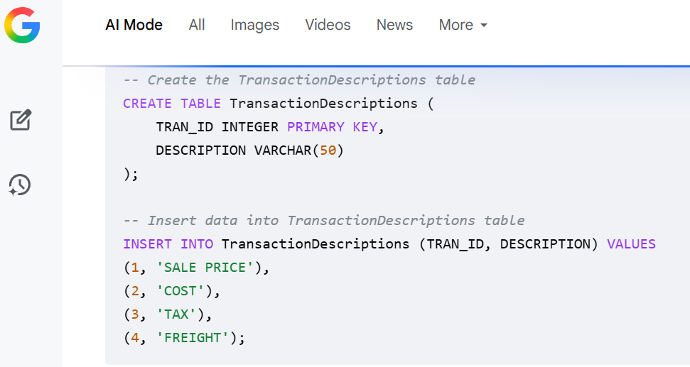 Transaction Description Table