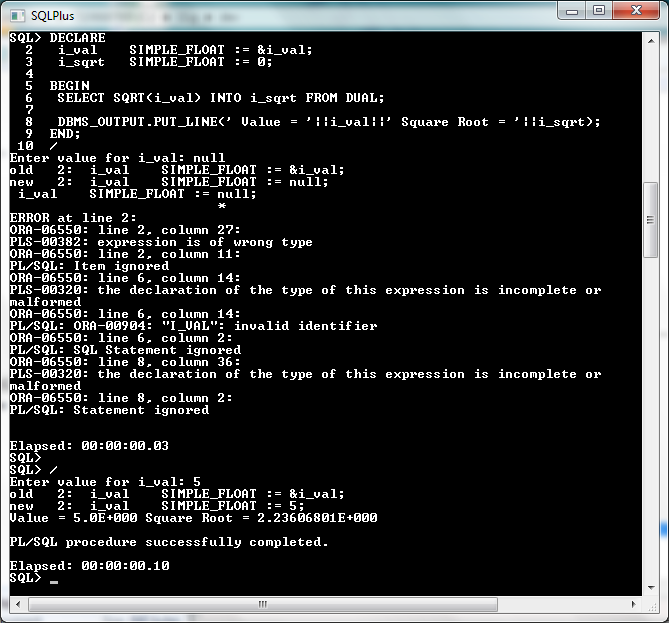 Oracle 11g Simple_Float Analysis