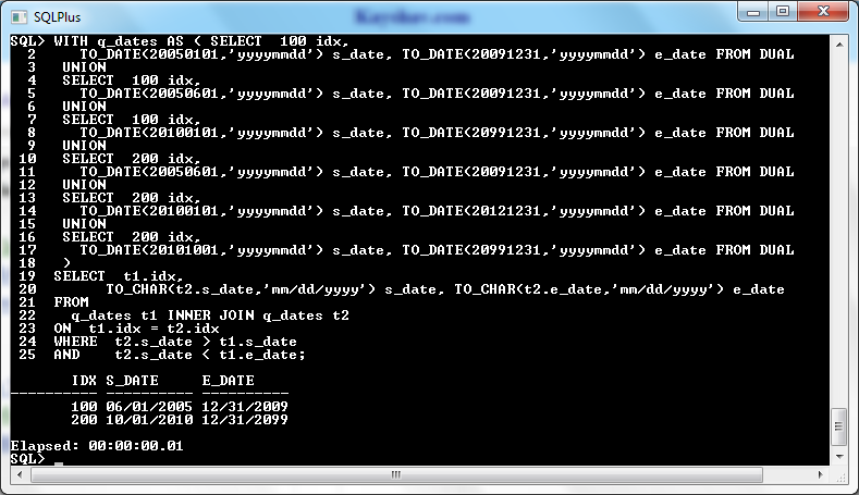 Oracle Date Overlap Dates Output