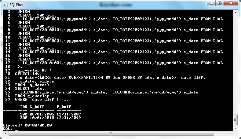 Oracle Date Overlap Dates Using LAG function