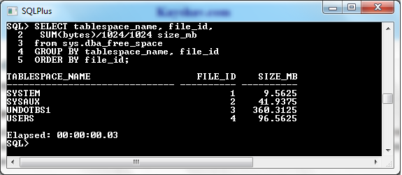 DBA Free Space Details