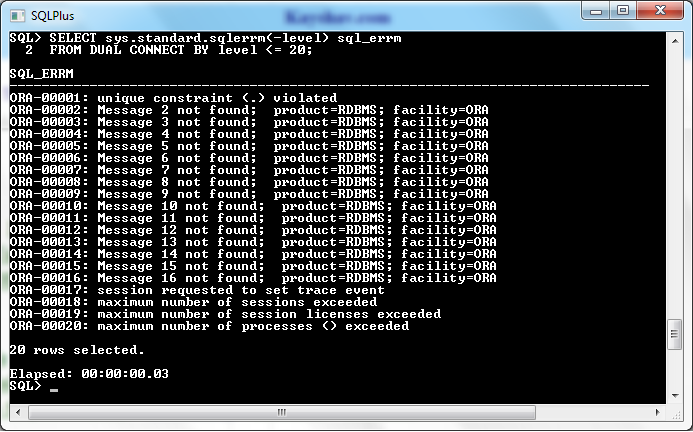 Oracle First 20 Error Messages