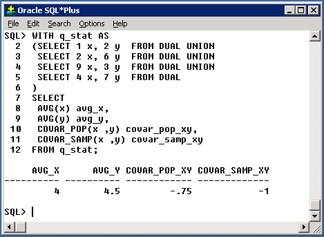 Oracle Covar_Pop, Covar_Samp Analysis
