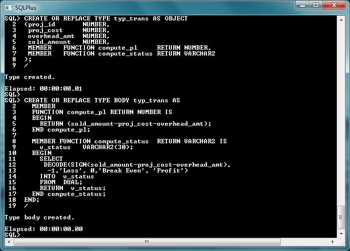 Oracle Objects Creation
