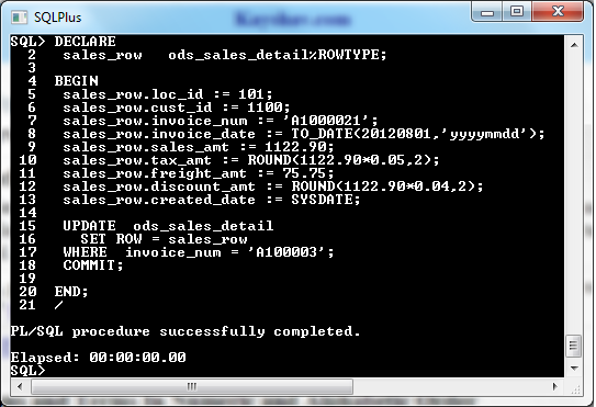 Oracle Data Insert/Update Using Rowtype