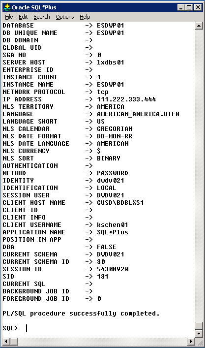 SYS_CONTEXT(namespace, parameter) values