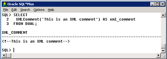 Oracle XMLComment Function Output