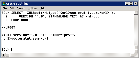 Oracle XMLRoot(XMLType(..)) Function Output