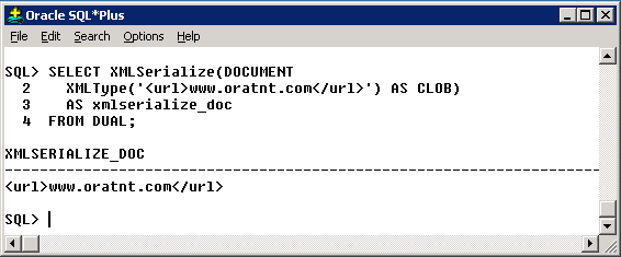 Oracle XMLSerialize(DOCUMENT ) Function Output